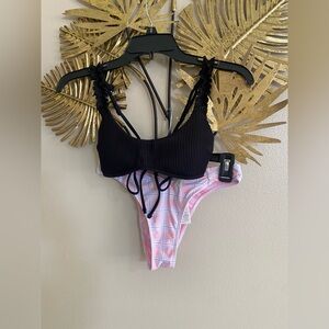 Black and Pink Plaid Kids Bikini